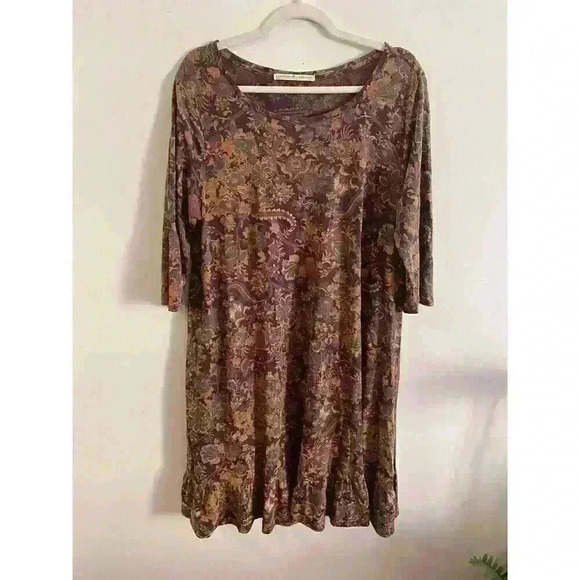 Peruvian Connection Floral Cabana‎ Dress Women’s Sz L Pima Cotton Ruffle Pockets - Picture 1 of 4